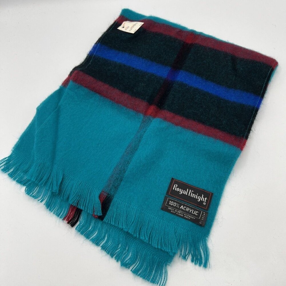Royal Knight Acrylic Scarf Teal Black Blue NWT Vintage Muffler West Germany
